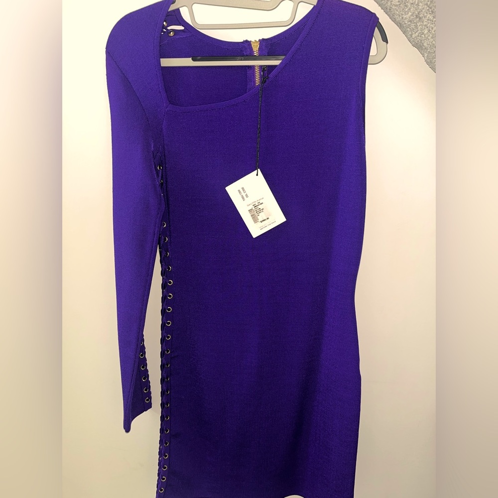 BALMAIN one shoulder lace up stretch knit mini dress